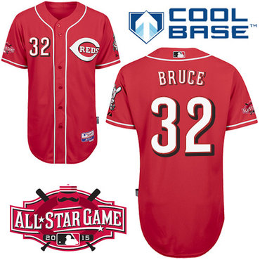 Cincinnati Reds #32 Bruce Authentic Personalized Alternate red Jersey w2015 All-Star Patch