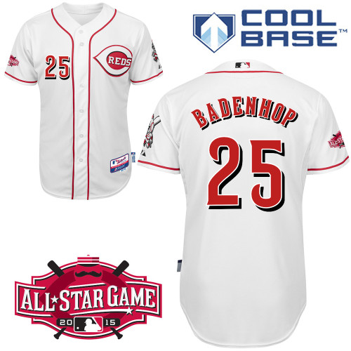 Cincinnati Reds #25 Badenhop Authentic Personalized Home White Jersey w2015 All-Star Patch