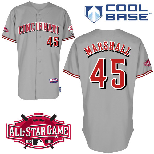 Cincinnati Reds #45 Marshall Authentic Personalized Road Gray Jersey w2015 All-Star Patch