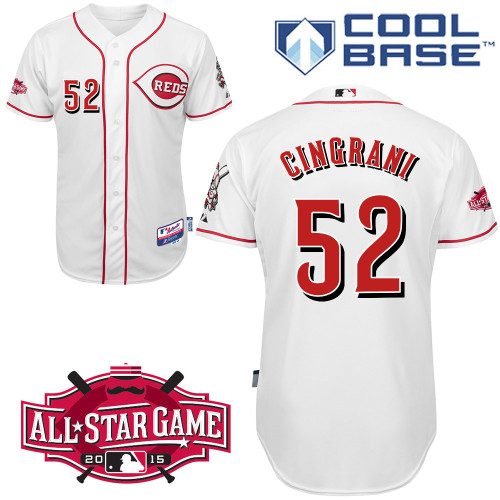 Cincinnati Reds #52 Cingrani Authentic Personalized Home White Jersey w2015 All-Star Patch Cincinnati Reds #52 Cingrani Authentic Personalized Home White Jersey w2015 All-Star Patch