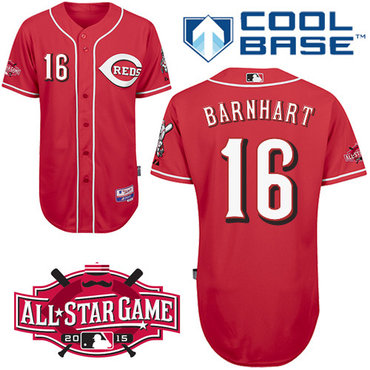 Cincinnati Reds #16 Barnhart Authentic Personalized Alternate red Jersey w2015 All-Star Patch