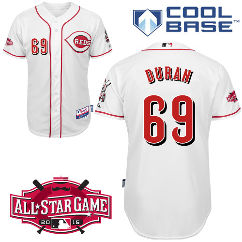 Cincinnati Reds #69 Duran Authentic Personalized Home White Jersey w2015 All-Star Patch
