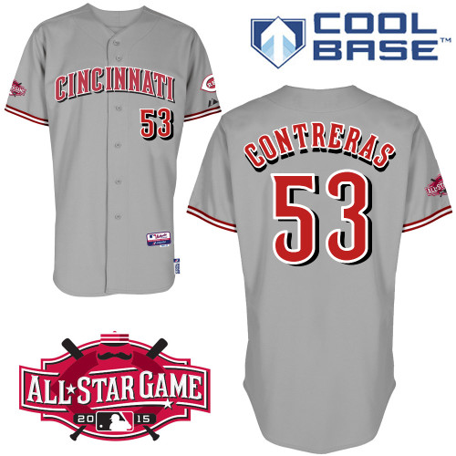 Cincinnati Reds #53 Contreras Authentic Personalized Road Gray Jersey w2015 All-Star Patch Cincinnati Reds #53 Contreras Authentic Personalized Road Gray Jersey w2015 All-Star Patch