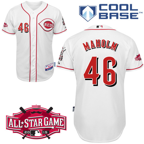 Cincinnati Reds #46 Maholm Authentic Personalized Home White Jersey w2015 All-Star Patch