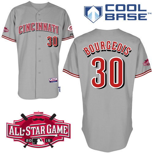 Cincinnati Reds #30 Bourgeois Authentic Personalized Road Gray Jersey w2015 All-Star Patch