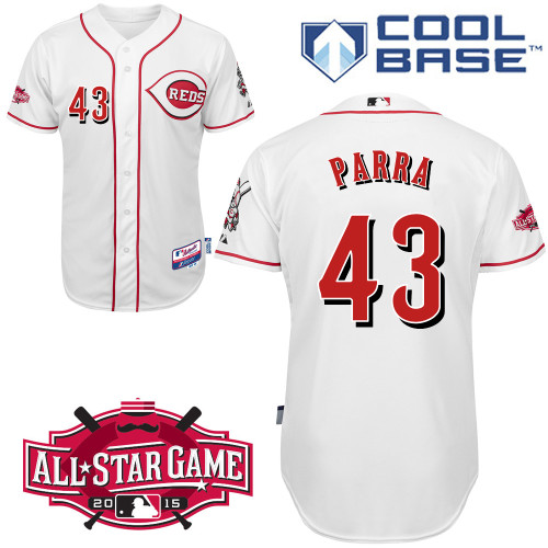 Cincinnati Reds #43 Parra Authentic Personalized Home White Jersey w2015 All-Star Patch