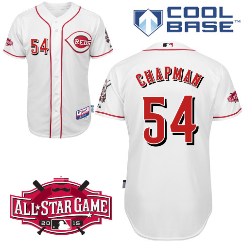 Cincinnati Reds #54 Chapman Authentic Personalized Home White Jersey w2015 All-Star Patch