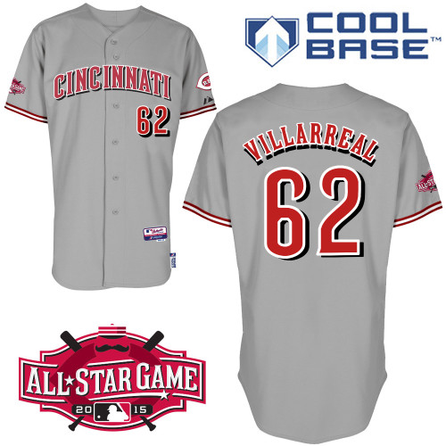 Cincinnati Reds #62 Villarreal Authentic Personalized Road Gray Jersey w2015 All-Star Patch