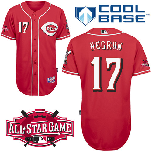 Cincinnati Reds #17 Negron Authentic Personalized Alternate red Jersey w2015 All-Star Patch Cincinnati Reds #17 Negron Authentic Personalized Alternate red Jersey w2015 All-Star Patch