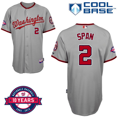 Washington Nationals #2 Span Authentic Personalized Road Gray Jersey 10th Anniversary Patch