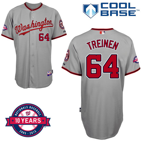 Washington Nationals #64 treinen Authentic Personalized Road Gray Jersey 10th Anniversary Patch