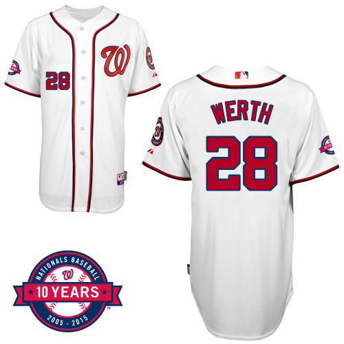 Washington Nationals#28 Werth Authentic Personalized Home White Jersey 10th Anniversary Patch