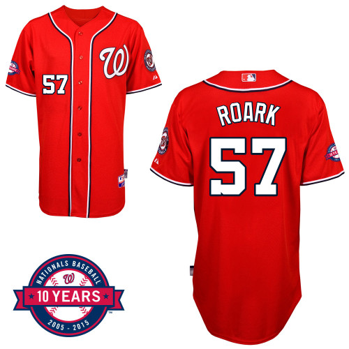 Washington Nationals#57 Roark Authentic Personalized Alternate red Jersey 10th Anniversary Patch Washington Nationals#57 Roark Authentic Personalized Alternate red Jersey 10th Anniversary Patch