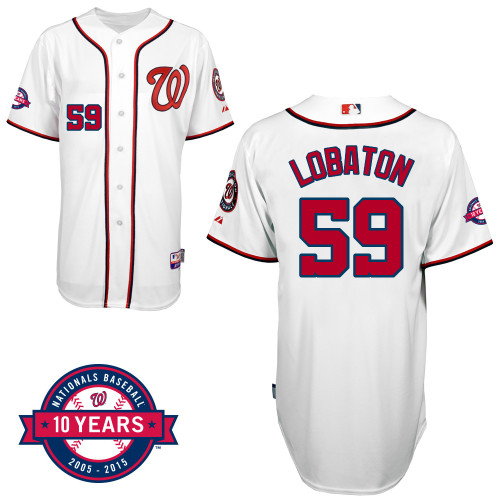 Washington Nationals#59 Lobaton Authentic Personalized Home White Jersey 10th Anniversary Patch