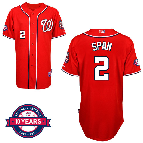 Washington Nationals#2 Span Authentic Personalized Alternate red Jersey 10th Anniversary Patch