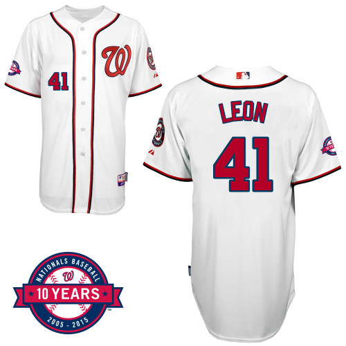 Washington Nationals#41 Leon Authentic Personalized Home White Jersey 10th Anniversary Patch