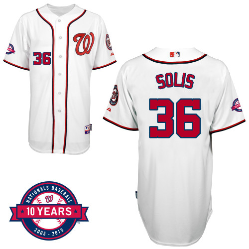 Washington Nationals#36 Solis Authentic Personalized Home White Jersey 10th Anniversary Patch
