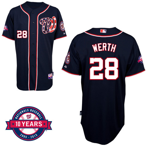 Washington Nationals#28 Werth Authentic Personalized Alternate Blue Jersey 10th Anniversary Patch