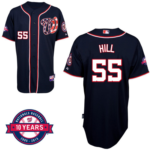 Washington Nationals#55 Hill Authentic Personalized Alternate Blue Jersey 10th Anniversary Patch Washington Nationals#55 Hill Authentic Personalized Alternate Blue Jersey 10th Anniversary Patch