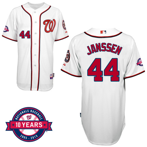 Washington Nationals#44 Janssen Authentic Personalized Home White Jersey 10th Anniversary Patch