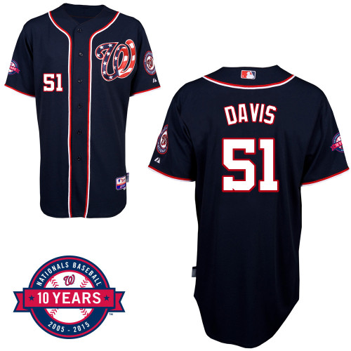 Washington Nationals#51 Davis Authentic Personalized Alternate Blue Jersey 10th Anniversary Patch Washington Nationals#51 Davis Authentic Personalized Alternate Blue Jersey 10th Anniversary Patch
