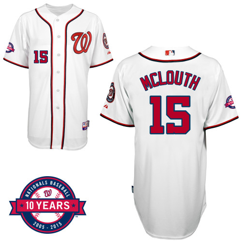 Washington Nationals#15 Mclouth Authentic Personalized Home White Jersey 10th Anniversary Patch