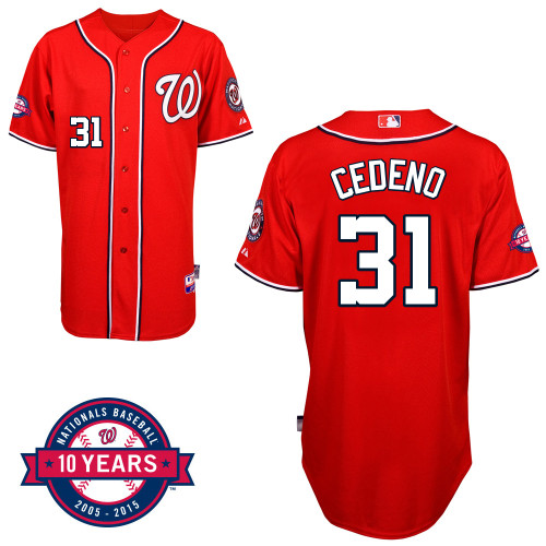 Washington Nationals#31 Cedeno Authentic Personalized Alternate red Jersey 10th Anniversary Patch