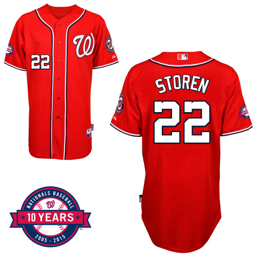 Washington Nationals#22 Storen Authentic Personalized Alternate red Jersey 10th Anniversary Patch