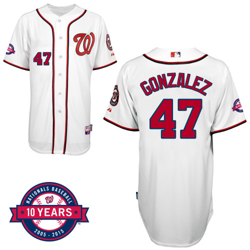 Washington Nationals#47 Gonzalez Authentic Personalized Home White Jersey 10th Anniversary Patch Washington Nationals#47 Gonzalez Authentic Personalized Home White Jersey 10th Anniversary Patch