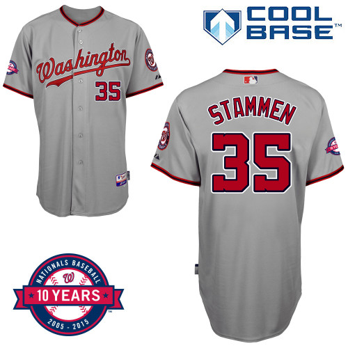 Washington Nationals #35 Stammen Authentic Personalized Road Gray Jersey 10th Anniversary Patch
