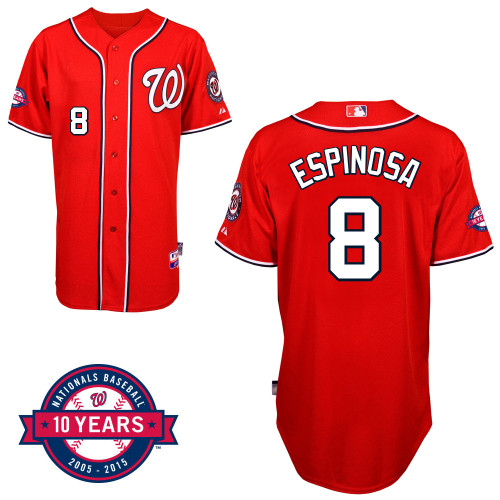 Washington Nationals#8 Espinosa Authentic Personalized Alternate red Jersey 10th Anniversary Patch