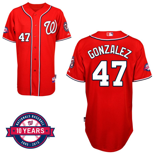 Washington Nationals#47 Gonzalez Authentic Personalized Alternate red Jersey 10th Anniversary Patch Washington Nationals#47 Gonzalez Authentic Personalized Alternate red Jersey 10th Anniversary Patch