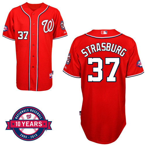 Washington Nationals#37 Strasburg Authentic Personalized Alternate red Jersey 10th Anniversary Patch Washington Nationals#37 Strasburg Authentic Personalized Alternate red Jersey 10th Anniversary Patch