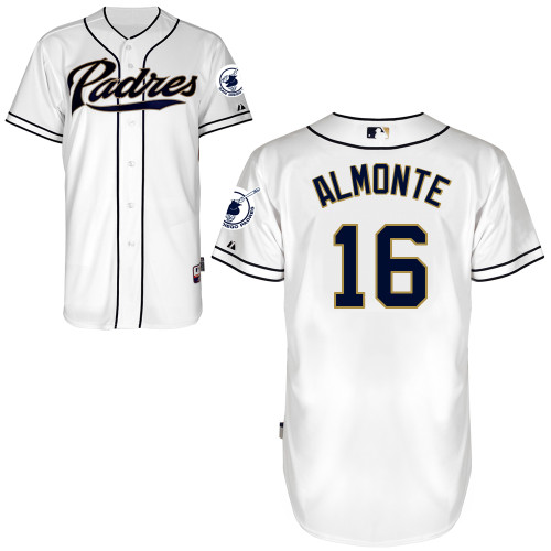 San Diego Padres #16Abraham Almonte Authentic Personalized Home White Jersey