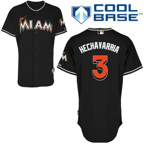 Miami Marlins #3Adeiny HECHAVARRIA Authentic Alternate Black Jersey