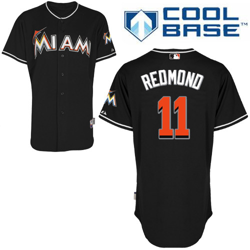 Miami Marlins #11Mike Redmono Authentic Alternate Black Jersey