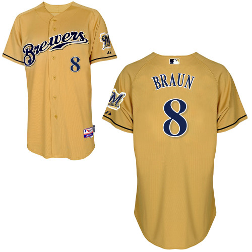 Milwaukee Brewers #8Ryan Braun Authentic Personalized Alternate yellow Jersey