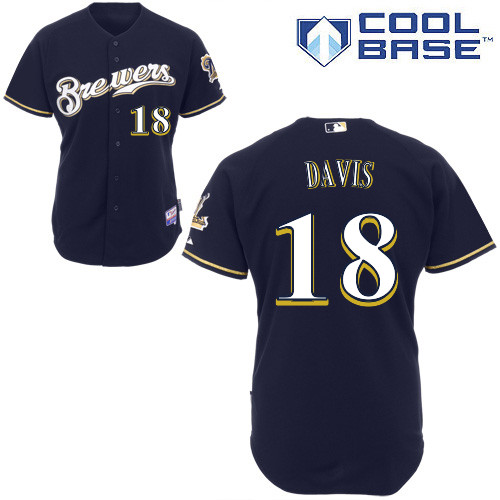 Milwaukee Brewers #18Khris Davis Authentic Personalized Alternate Blue Jersey