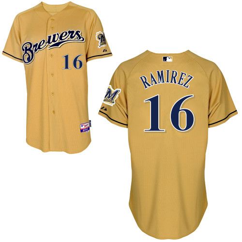 Milwaukee Brewers # 16Aramis Ramirez Authentic Personalized Alternate yellow Jersey