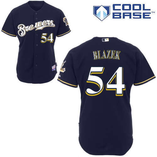 Milwaukee Brewers #54Michael Blazek Authentic Personalized Alternate Blue Jersey