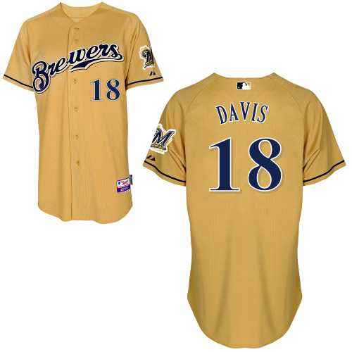 Milwaukee Brewers #18Khris Davis Authentic Personalized Alternate yellow Jersey