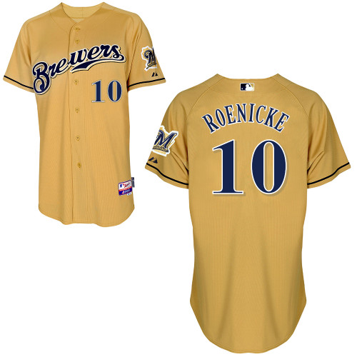 Milwaukee Brewers #10Ron Roenicke Authentic Personalized Alternate yellow Jersey