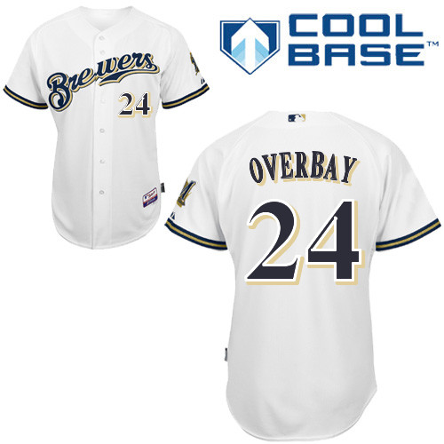 Milwaukee Brewers #24Lyle  Overbay Authentic Personalized Home White Jersey