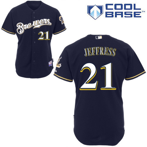 Milwaukee Brewers #21Jeremy Jeffress Authentic Personalized Alternate Blue Jersey
