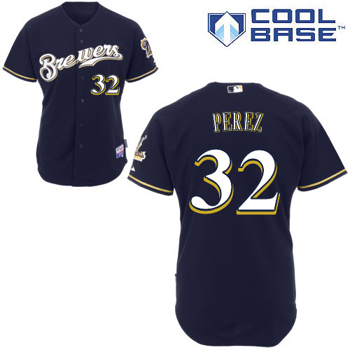Milwaukee Brewers #32 Chris Perez Authentic Personalized Alternate Blue Jersey