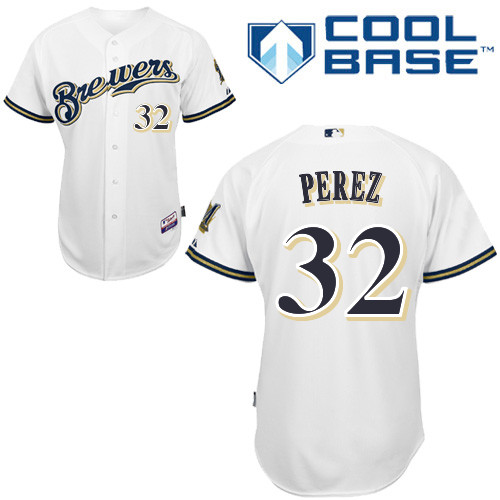 Milwaukee Brewers #32 Chris Perez Authentic Personalized Home White Jersey