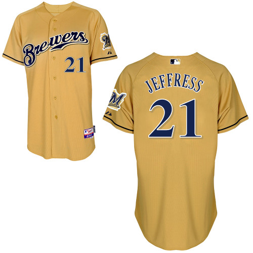 Milwaukee Brewers #21Jeremy Jeffress Authentic Personalized Alternate yellow Jersey