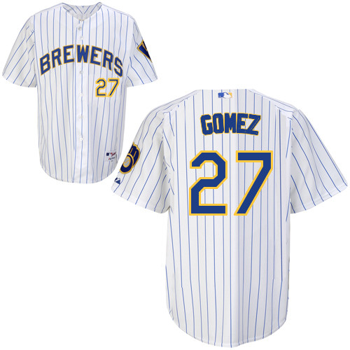 Milwaukee Brewers #27 Carlos Gomez Authentic Personalized Alternate Home White Jersey