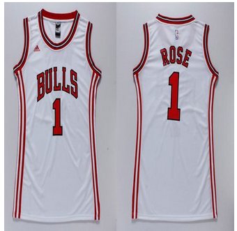 Women Bulls #1 Derrick Rose White Dress Stitched NBA Jersey