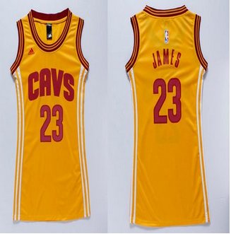 Women Cavaliers #23 LeBron James Gold Dress Stitched NBA Jersey